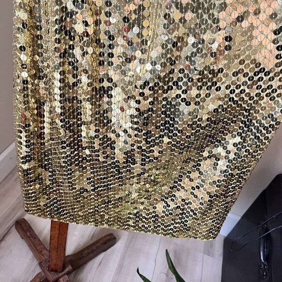 Cache Gold Sequin Dress Beaded High Neck Halter Embellished Open Back Size 4 - Picture 6 of 8